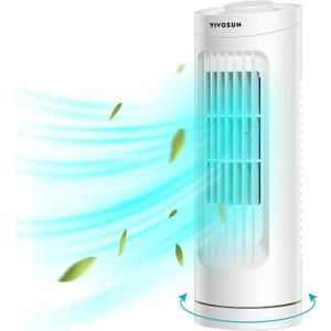 VIVOSUN 13'' Tower Fan, Bladeless Desk Fan with 3 Speeds and 70° Oscillation, Portable and Compact, Quiet Cooling Fan for Home and Office, White, 4.45 X 4.45 X 13.19 Inches