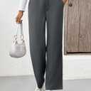 EVALESS Women's Elastic High Waist Straight Leg Pants Business Casual Work Pants Fall Button Down Office Outfits Trousers (Gray, M)