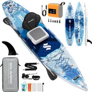SOLAVERO Inflatable Stand Up Paddle Board, 12'5"33" Extra Large SUP with Seat Premium Accessories, Anti-Slip EVA Deck for Youth & Adults 600lb Capacity Adventure Paddleboard for Lake, River, Ocean