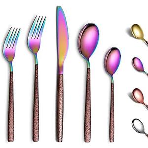 Amazon.com | Berglander Silverware Set 20 Pieces With Moon Surface Handle And Shiny Rainbow Mouth Titanium Plating, Stainless Steel Modern Rainbow Flatware Set Utensils Set Colorful Cutlery Set Service For 4: Serving Sets