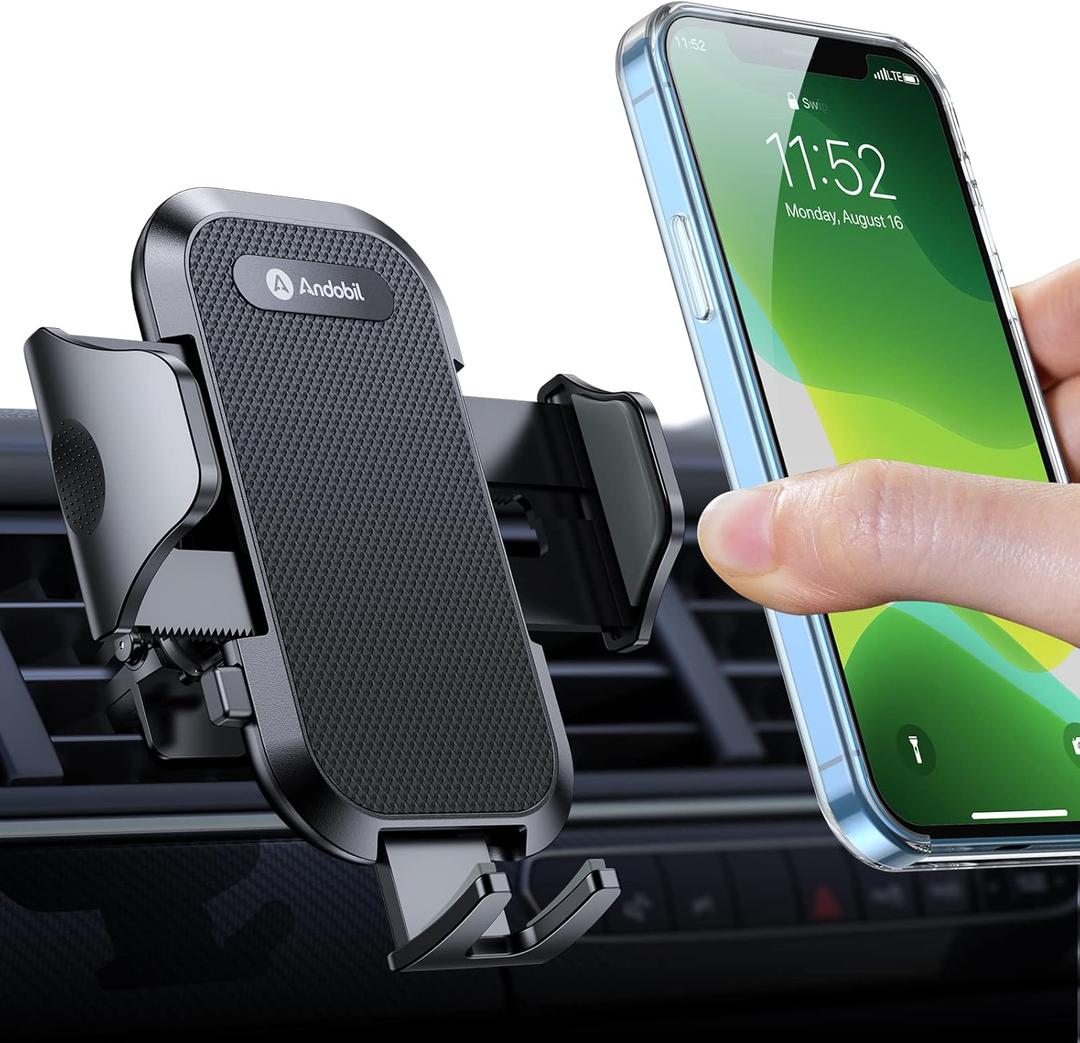 andobil 2025 Upgraded Car Phone Holder Mount for Vent, Military Sturdy Metal Clip Air Vent Phone Holder for Your Car Easy Used Cell Phone Car Mount for iPhone 16 15 14 13 12 Pro Max Samsung S25 S24 (Black)