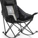 Dowinx Oversized Rocking Camping Chair, Fully Padded Patio Chair with Side Pocket and Carry Bag, High Back Portable Lawn Recliner with Headrest, Support 300 lbs, Black