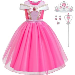 Luzlen Girls Princess Costume Pink Dress Up Outfit for Halloween Cosplay Carnival Party, 6-7 Years(Label 140)