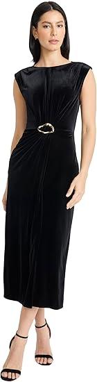 Maggy London Women's Sleeveless Velvet Midi Dress with Side Ruching - Elegant Cocktail Party Dresses size 18