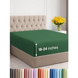 Extra Deep King Fitted Sheet - Hotel Luxury Single Fitted Sheet Only - Easily Fits 18 inch to 24 inch Mattress - Ultra Soft, Wrinkle Free with Extra Deep Pockets - Breathable & Comfy - Emerald Green