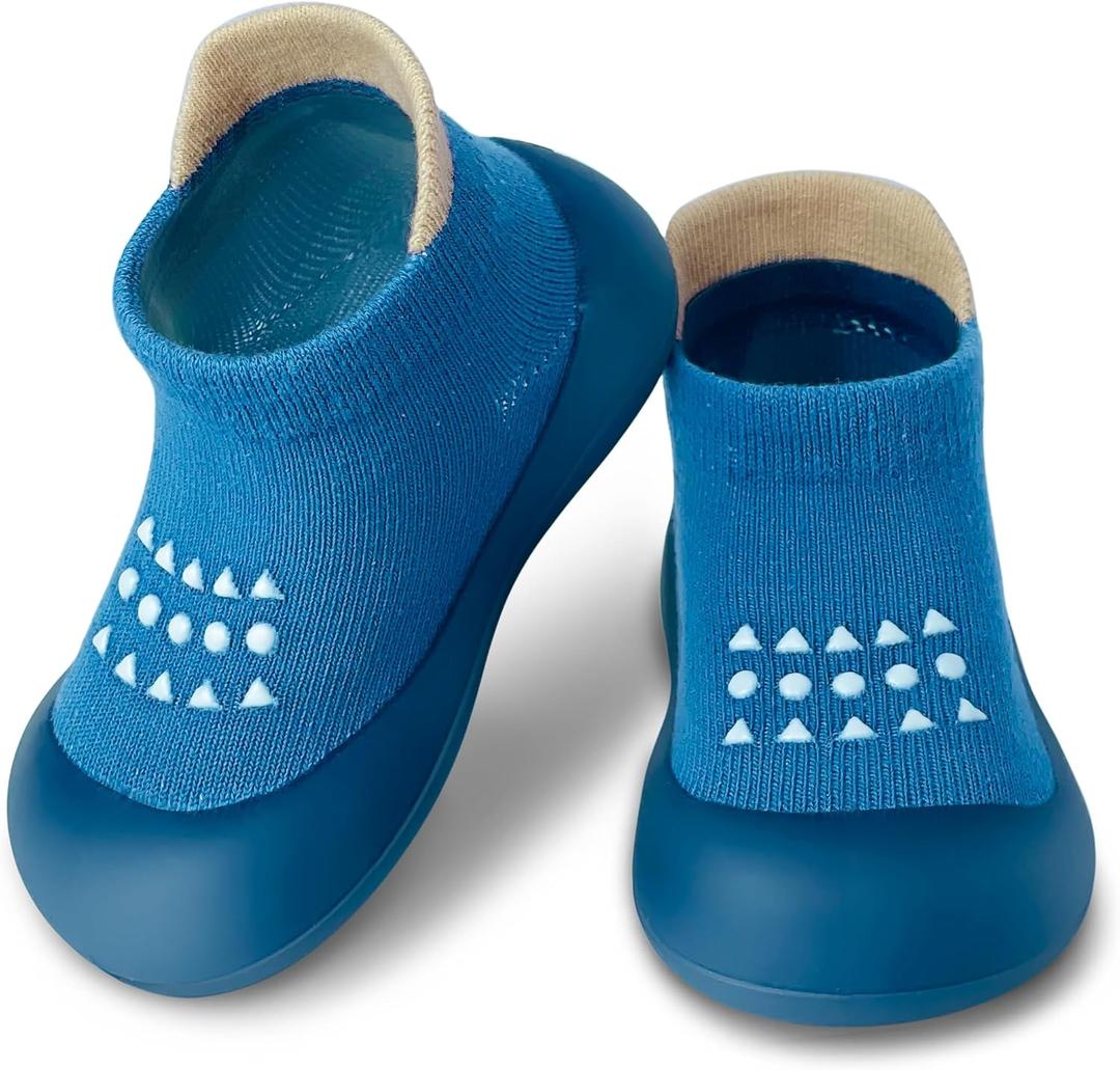 Baby Sock Shoes Boys Girls First Walking Shoes Non-Slip Slippers Soft Sole Sneakers Toddler Infant Babygirl (6-9 Months Toddler, A3-blue)