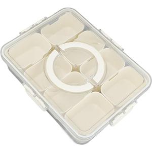 SIXRUN Condiment Serving Tray, Divided Serving Tray 8 Compartments Multifunctional Airtight Plastic Seasoning Platter with Lid and Handle for Home Picnic, SIXRUN5qo1tggp42