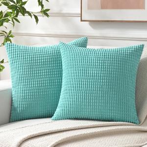 Corduroy Throw Pillow Covers 18x18 Soft Decorative Pillow Covers Plain Square Throw Pillows for Couch Bed Sofa Pack of 2 (18 x 18 in, Turquoise)