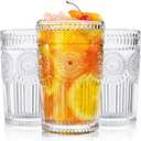 Kingrol 6 Pack 12 oz Romantic Water Glasses, Premium Drinking Glasses Tumblers, Vintage Glassware Set for Juice, Beverages, Beer, Cocktail