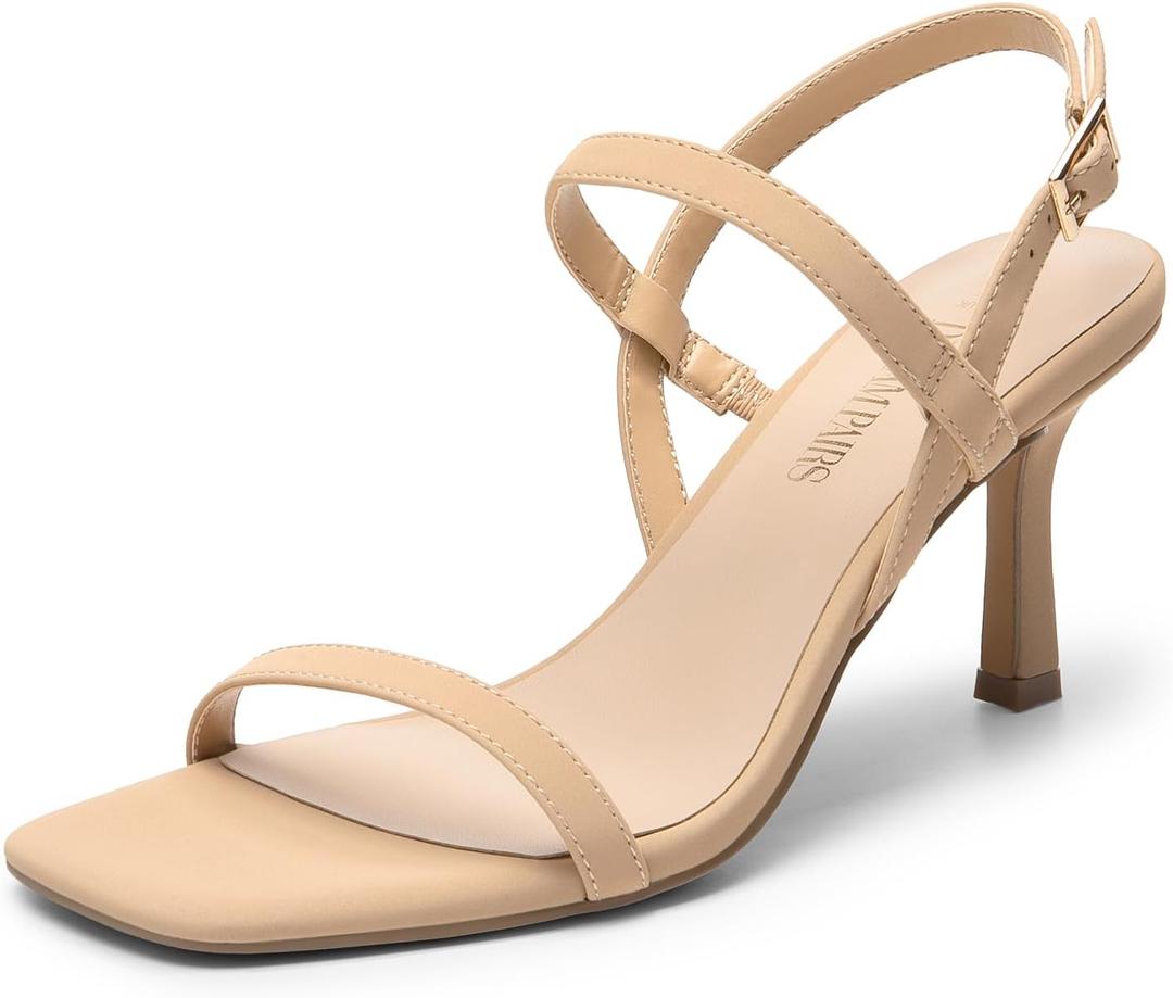 DREAM PAIRS Womens Slingback Heels Square Open Toe Strappy Sandals Ankle Strap High Heeled Dressy Shoes (8.5, Nude-nubuck)