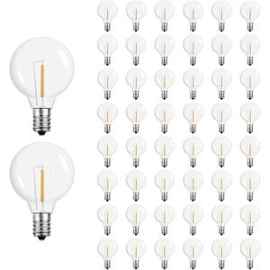 Meconard G40 Led Replacement Light Bulbs, 1.57 Inch 1 Watt Shatterproof LED Globe Bulbs for Indoor Outdoor String Lights, E12 or C7 Candelabra Screw Base Sockets, Warm White, 50 Pack