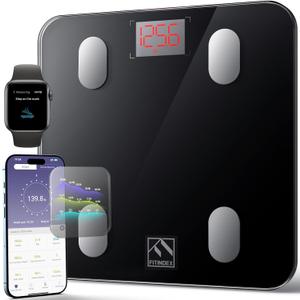 FITINDEX Smart Scale for Body Weight, Scale with BMI, Body Fat, Muscle Mass, Digital, Bathroom, Weighing, Bluetooth, Body Composition Monitor Health Analyzer with App, FSA HSA Eligible, 400lb, Black (10.2"/260mm)
