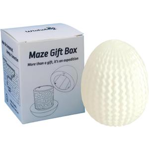 Mystery Egg Maze Puzzle Box - Reusable 3D Printed Brain Teaser with Hidden Compartment for Cash & Treasures, for Birthday, Christmas, Halloween and Easter for Kids & Adults (White/Luminous Blue)