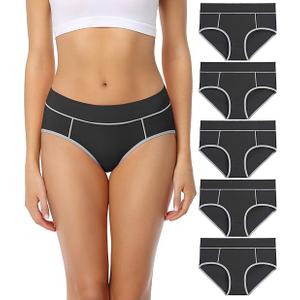 wirarpa Women's Cotton Underwear Stretch Mid Waisted Briefs Ladies Panties 5 Pack, XS