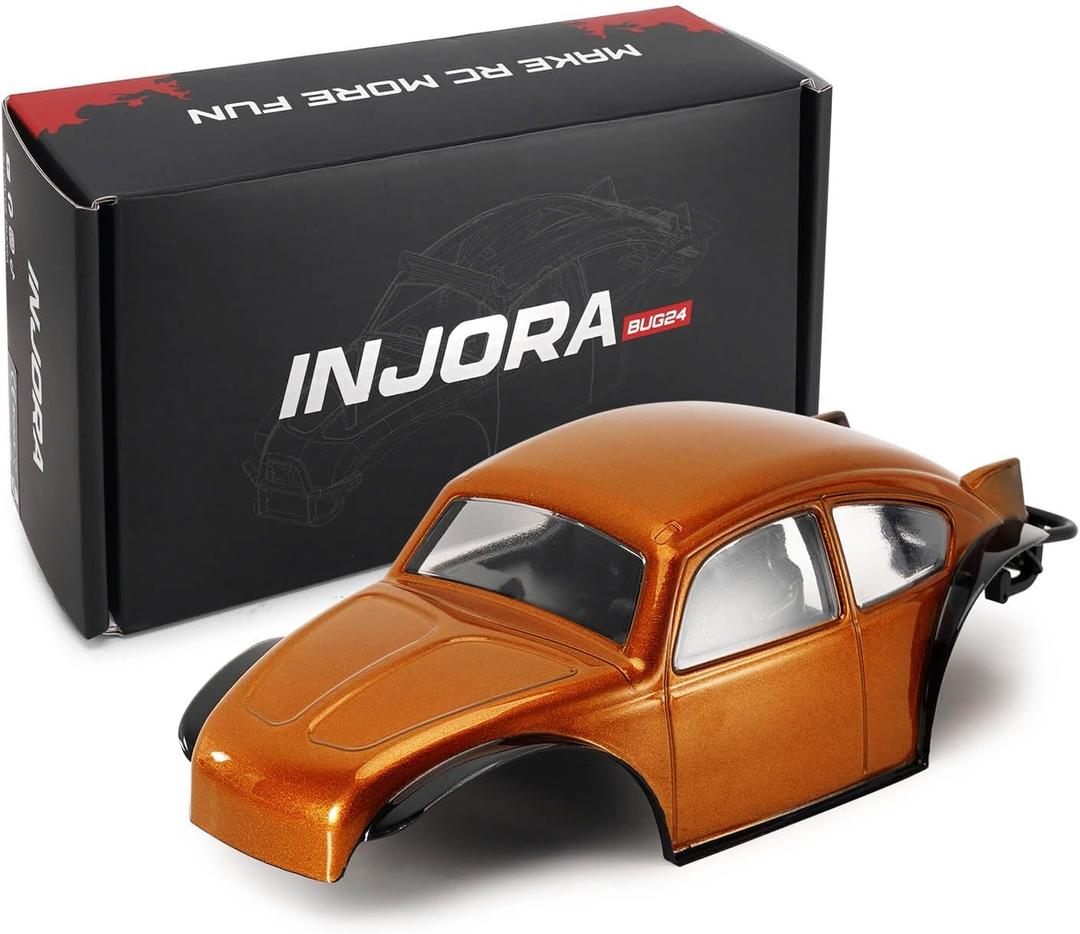 INJORA BUG24 Body with Roll Cage for 1/24 Axial SCX24 C10 JLU Bronco Base Camp 4Runner Upgrade(Orange)