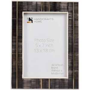 Handicrafts Home Horn Inlay Shagrin Picture Frame 5x7 - Black Brown Engraved Art Carved Picture Frame for & Desk Decor, Photo Frame for Family Pictures, Brown