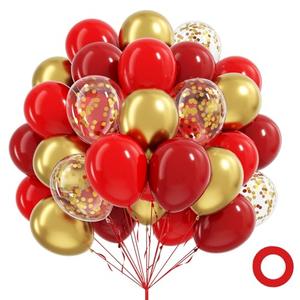 60pcs Red and Gold Balloons 12inch, Dark Red Metallic Gold Confetti Christmas Balloons for Birthday Christmas Party Decorations for Women