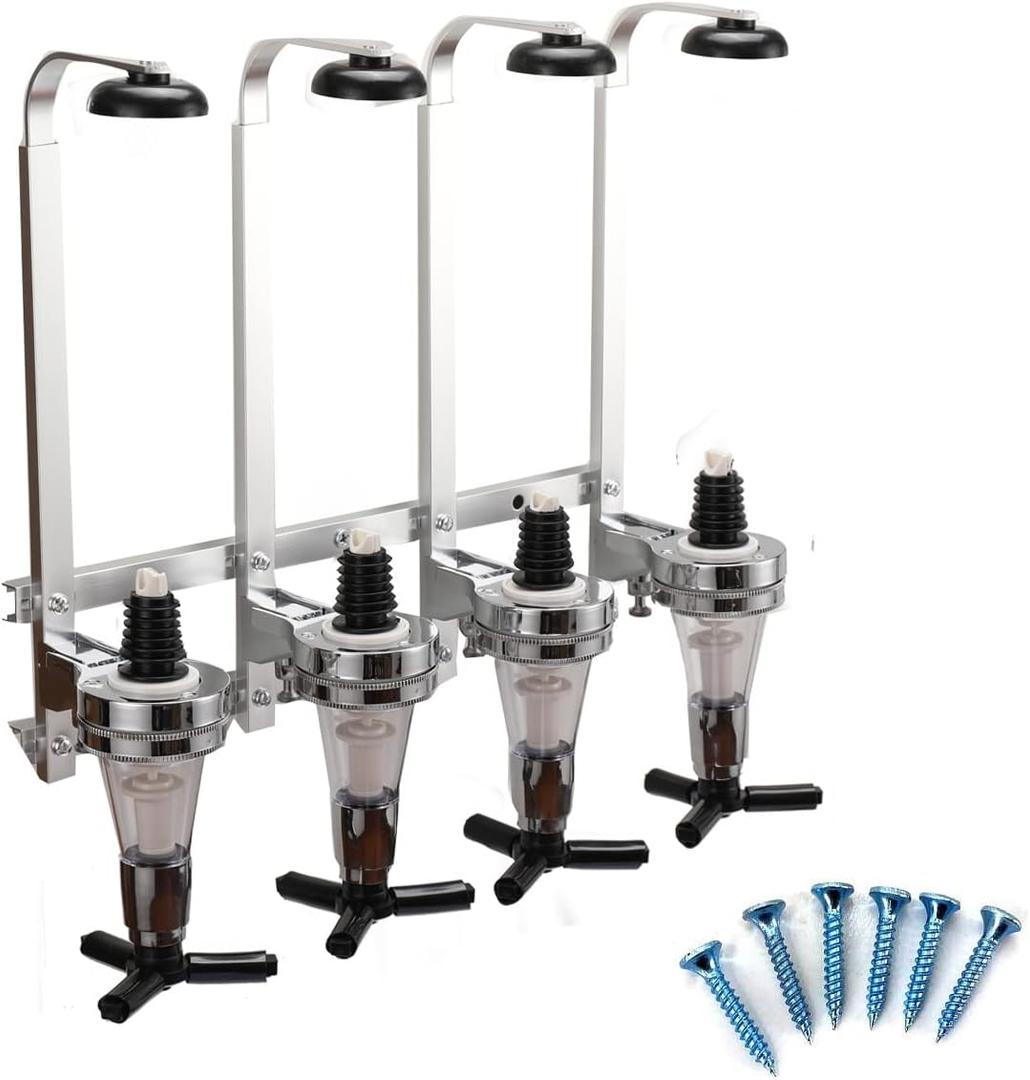 Wall Mounted Liquor Dispenser 4-Bottle for Bar/Home Party Use Fit Wine Cocktail Alcohol Drink Beverage Juice, Aluminum Alloy&ABS