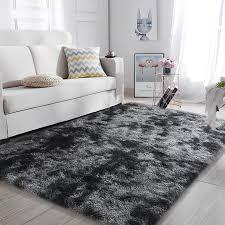 AIMECO Area Rugs for Living Room Bedroom, 4X6 Ft Shag Fluffy Rug Black Carpet ，Machine Washable Indoor Carpet for Kids Girls and Boys, Dorms, Nursery Rooms,Room Decor Aesthetic,Tie-Dyed Dark Grey