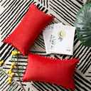 Throw Pillow Covers 12x20 Red: 2 Pack Cozy Soft Pom-poms Velvet Rectangular Decorative Pillow Cases for Farmhouse Home Decor