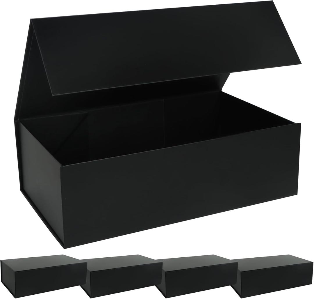 LFBOX Black Gift Box with Magnetic Lids 13.8x8.3x4.4 in, Large Bridesmaid Groomsman Proposal Boxes, Rectangle Storage Box 5 Pack