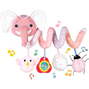 Koty Newborn Car Seat Toys, Stroller Toys for Babyies 0-6 Months,Infant Activity Spiral Plush Toys Hanging - Carseat Stroller Crib with Musical Rattle Toy for Boys Girls 0 3 6 9 Months (Pink Elephant)