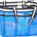 Ocim Large Portable Mesh Shower Caddy Bag Tote for Big Size Shampoo Bottles, Collapsible Quick Dry for College Dorm, Camping, Beach Pool Bathroom, Blue