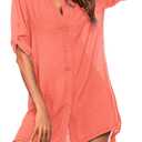 Ekouaer Bathing Suit Cover Up for Women V Neck Button Down Swimsuit Coverup Beach Dress Shirt S-3XL (Small, Orange Red)