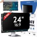 Peslv [2-Pack] 24 Inch Privacy Screen for Computer Monitor 16:9 Aspect Ratio, Eye Protection Anti Blue Light Glare Shield, 24inch Removable Black Blackout Anti Spy Desktop Security Private Filter