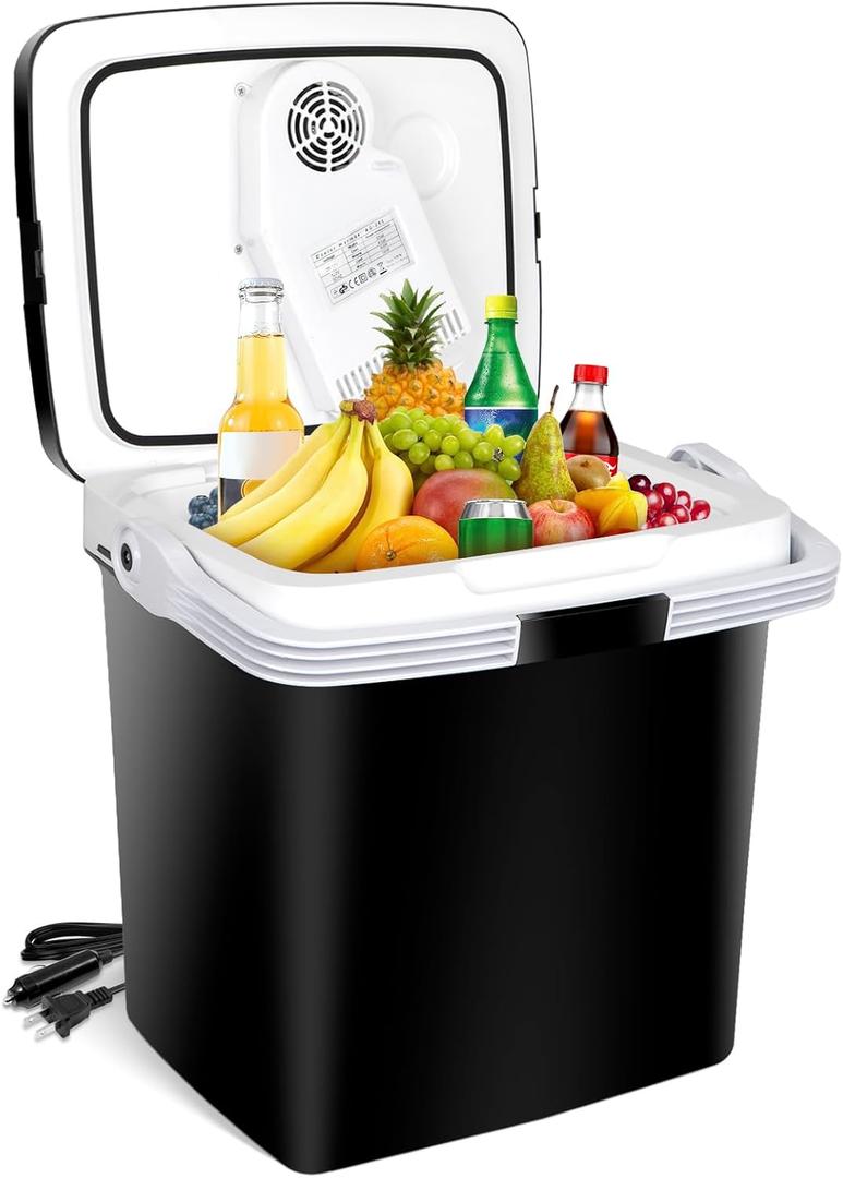 ZENY Mini Fridge Electric Cooler and Warmer for Car- 12V DC Car Refrigerator with Automatic Locking Handle, 28 Quart Portable Car Fridge for Travel and Camping (26L)