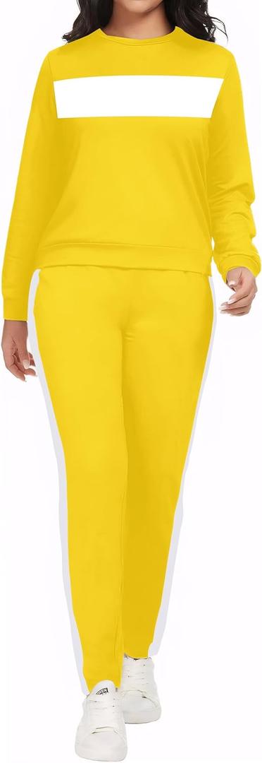 Bealin Sweatsuit for Women 2 Piece Outfits for Women's Color Block Tracksuit Crewneck Sweatshirts Pullover Lounge Sets (XX-Large, 1# Yellow)