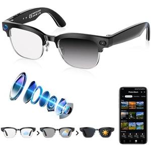 SGUKZF AI Smart Glasses with Camera, 4K EIS, Real-Time Translation | AI Object Recognition, Open-Ear Speakers, AI Voice Assistant, Bluetooth Calling, IP66 Water Resistance, Photochromic Lenses