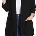 Shiaili Long Plus Size Cardigans for Women Easy to Wear Open Front Clothing (1X, 3/4 Sleeve Black)