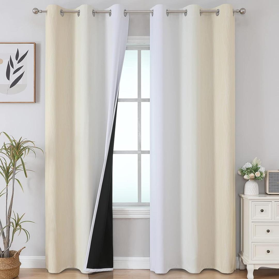 Estelar Textiler Beige and Greyish White Blackout Curtains for Living Room, Thermal Insulated Ombre Grommet Curtains & Drapes for Dining Room, Full Room Darkening Curtains for Bedroom,42Wx84L,2 Panels