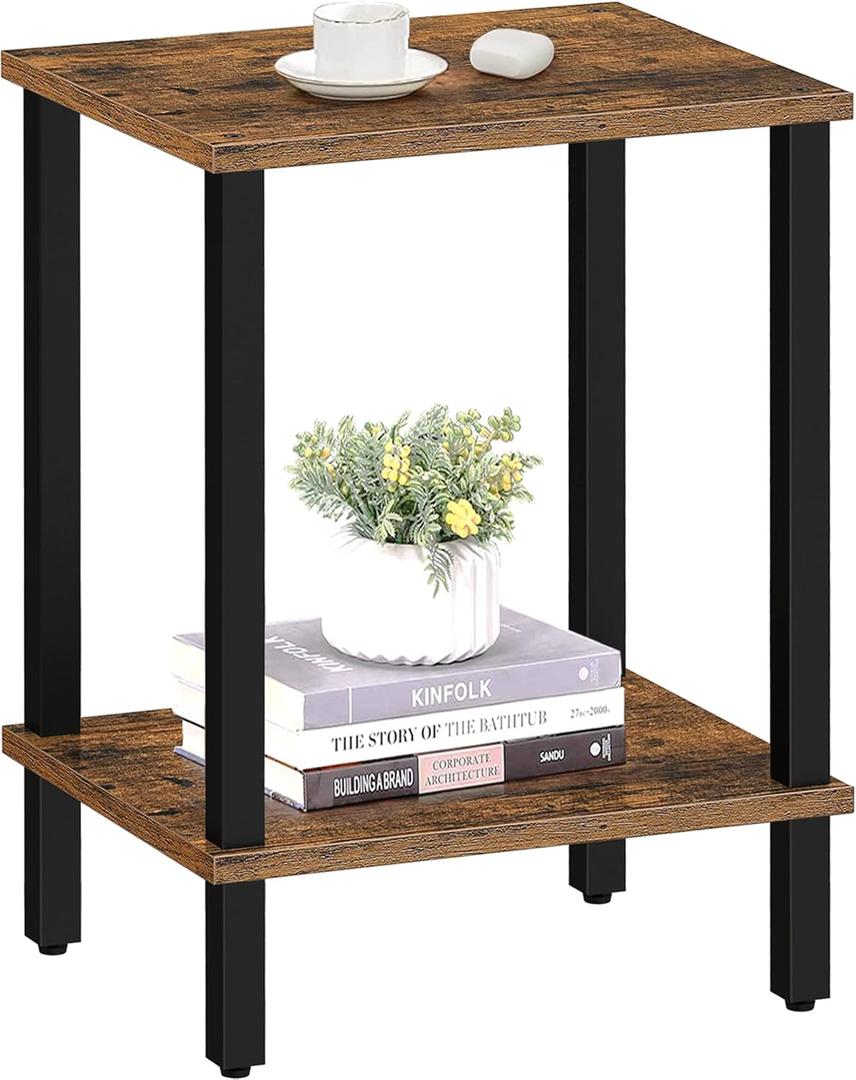 TUTOTAK End Table, Side Table, Nightstand, 2-Tier Storage Shelf, Sofa Side Table for Small Space, Living Room, Bed Room Brown and Black TB01BB034