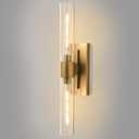 Champagne Brass Bathroom Wall Sconce - Modern Gold Light Sconces - Dimmable Lighting Fixtures - Vertical or Horizontal Mounted Clear Glass Tube Vanity Lights for Indoor Living Room Hallway (1 Pack)