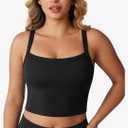 Hugcurve Adjustable Longline Sports Bra Square Neck Workout Tank Crop Tops for Women with Built in Bra Padded Camisole S