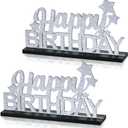 TONIFUL Glitter Silver Letter Happy Birthday Sign Centerpieces for Table Birthday Party Supplies Birthday Favor Decoration for 30th 40th 50th 60th 70th 80th 90th 100th Birthday Table Decoration