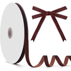 2 x Brown Velvet Ribbon, Vintage Velvet Ribbon 3/8 Inch x 25 Yards, Brown Christmas Ribbons for Gift Wrapping, Christmas Tree Ornaments, Flower Bouquet, Wreath Decorations, Bow Making