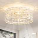 White Caged Ceiling Fan with Light and Remote, Modern Romantic Flower Crystal Ceiling Fans with Lights, Flush Mount Low Profile Fandelier, 6-Speed Reversible for Bedroom,Dining Room,Girls Room,Nursery, Medium