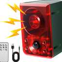 OUDAER Solar Outdoor Motion Sensor Alarm - Dog Barking & Gunshot Sound, Support Recording and Volume Adjustment, 130dB Noise with Flashing Light to Deter Raccoon, Deer, Skunk, Bear, Coyote