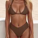 Bikini Sets for Women Sexy Halter Triangle String Bikini Cheeky V Cut High Waisted Thong Swimsuits 2 Piece (Brown, XL)
