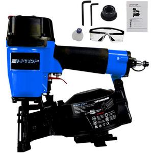 BHTOP CN45N Roofing Nailer, 15 Degree Roofing Nail Gun, 3/4-Inch to 1-3/4-Inch Coil Nails, 120-pcs Load Capacity Coil Nailer in Blue