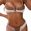 ZAFUL Women's Bikini Set V-Wired Ruffle Ribbed High Cut V-Notch Swimwear (2-Deep Coffee, S)