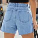 Goranbon Womens High Waisted Jean Shorts Straight Leg Raw Hem Retro Denim Shorts Summer Hot Pants with Pockets (Blue)