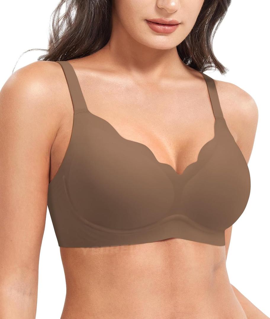 YEOREO Ease Womens Wireless Bras Push Up Full Coverage Bra No Underwire Seamless Comfortable Scalloped Supportive Bralette (L)