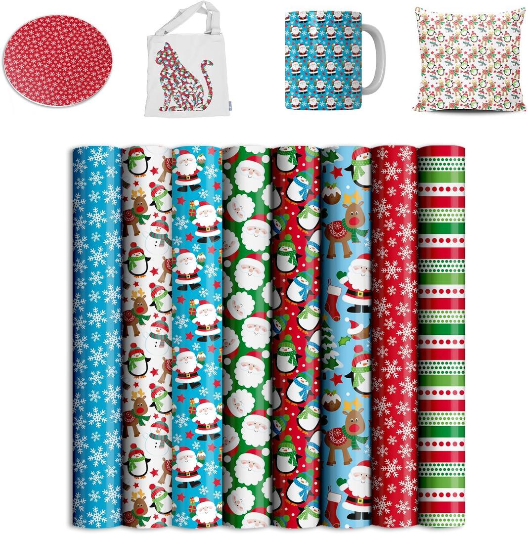 Christmas SublimationTransfer Sheets, 8 Pcs 12"x 12" Plain Color Pre-Printed Sublimation Paper for Heat Press Mug, DIY T- Shirts, Coasters