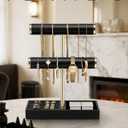 Vlando 2 Tier Bracelet Holder Organizer with Tray - Leather Jewelry Stand Organizer for Women - Jewelry Holder Display for Necklace, Watches, Rings, Earrings, Bangle, Scrunchie - Black