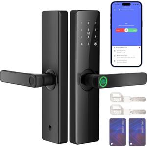 Smart Fingerprint Door Lock, Keyless Entry Front Door Lock Deadbolt with Doorbell, Smart Mortise Lock Built in App Control, IC Card, Keys, Anti-Peep Touchscreen, Perfect for Home/Apartment