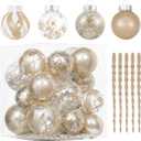 XmasExp 32ct Christmas Ball Ornaments Set -Champagne Clear Plastic Shatterproof Xmas Tree Ball Decorations Hanging Baubles for Holiday Decor (Various Size)